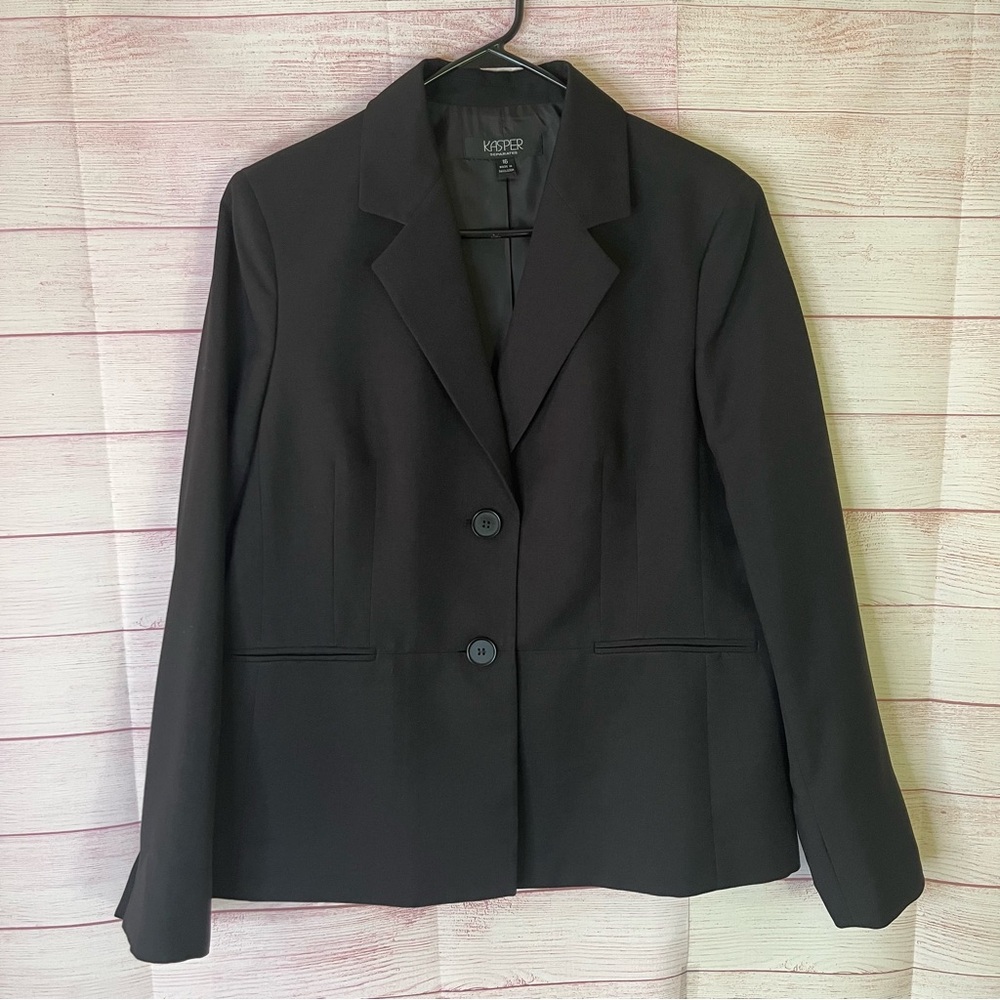 Kasper Black Button‎ Closure Blazer Jacket Size 16